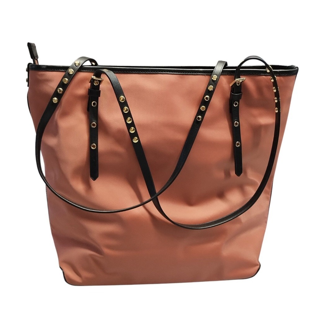 Michael Kors Large Leila Tote Purse Pink Black Nylon Leather Straps‎ 30S9LI1T3C - Picture 2 of 11